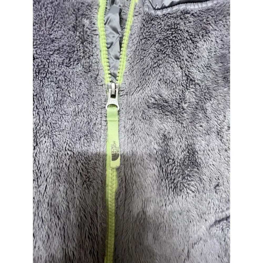 The North Face Girls Medium 10/12 Gray/Neon Full Zip Hooded Fuzzy Fleece Jacket